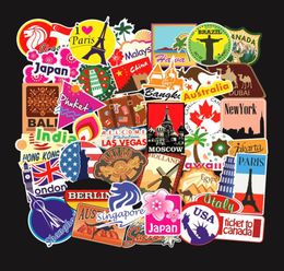 100pcs Lot Fashion International Attractions Building Waterproof PVC Removable Stickers Luggage Case Car Motorcycle Graffiti Stick8271547