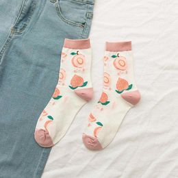 Women Socks 3 Pairs Est Colorful Harajuku Korean Kawaii Cute Cartoon Peaches Avocado Banana Fruit Girl Cotton