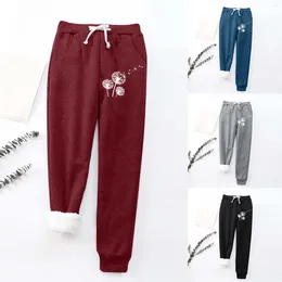 Women's Pants Fabric Drawstring Running Sport Joggers Casual Dandelion Flower Print Warm And Fleece Long Waistband Pocket Trousers