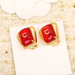 2024 Luxury quality charm clipper earring with red Colour in 18k gold plated have stamp box rectangle shape PS3607A