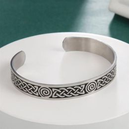 Bangle My Shape Cuff Bangles For Men Women Celtics Knot Spiral Black Silver Color Stainless Steel Bracelet Retro Viking Jewelry235M