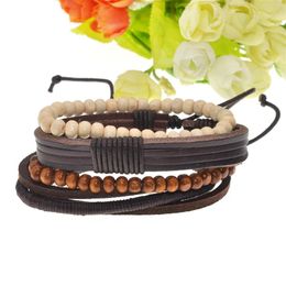 Multi-Bundle Set Bracelet Handmade Leather Jewellery Beaded Woven Beaded Bracelet Leather Wrap2803