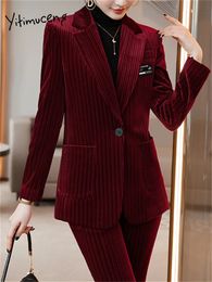 Yitimuceng Women Suits Office Sets Fashion Slim Turn Down Collar Single Button Long Sleeve Blazers Chic Casual Pants 231220