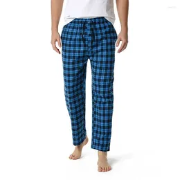 Men's Sleepwear Blue Plaid Mens Pyjama Bottom Pants Lounging Relaxed House PJs Men Casual Drawstring Button Pyjama Homme