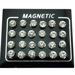 Stud REGELIN 12 Pair lot 4 5 6 7mm Round Crystal Rhinestone Magnet Earring Puck Women Mens Magnetic Fake Ear Plug Jewelry312P