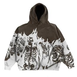 Men s Jackets Black Street Clothes Hip Hop Style Retro Skeleton Hoodie Loose Large Casual Gothic Student Demon Slayer Sweatshirt 231219