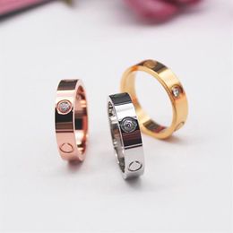 6mm Designer for Woman Ring Zirconia Engagement Titanium Steel Love Wedding Rings Silver Rose Gold Fashion Jewellery Gifts Women Men278Y