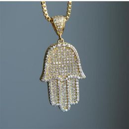 high quality hip hop bling box chain 24 women Men couple gold silver color iced out Hamsa hand pendant necklace for birthday2670