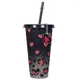 Tumblers Wear-resistant Color-changing Mug 710ml Colour Changing Straw Set With Heart Pattern Keyring Pendant For Valentine's