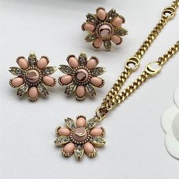 earrings necklace three synthetic ring wedding Jewellery sets new style fashion light luxury series brand flowers aretes Colour flowe273M