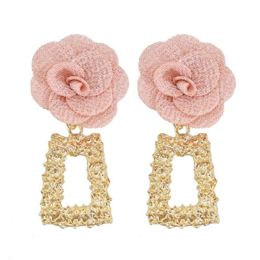 Dangle & Chandelier Romantic Pink Flower Drop Earrings For Women Bohemian Geometric Gold Metal Earring Summer Holiday Party Jewelr229Q