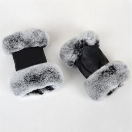 2022 Outdoor autumn and winter women's sheepskin gloves Rex rabbit fur mouth half-cut computer typing foreign trade leather c274b