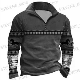 Men's Hoodies Sweatshirts Vintage Zippered Sweater For Men 3d Totem Printed Loose Oversized Tops Tee Autumn Outdoor Sportswear High-Quality Men's Clothing T231220