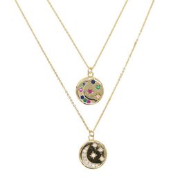 round disco coin necklace gold plated engraved white rainbow cz moon star shooting star design fashion necklaces242G