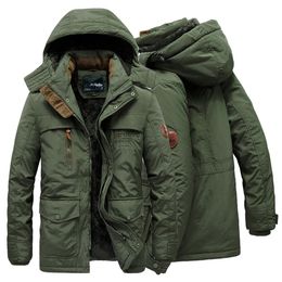 Men's Down Parkas Men's Winter Jacket Fleece Linning Outdoor Parka Coat Hooded Windbreaker Military Oversized Thick Warm Multi-pocket Outerwear 231220