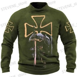 Men's Hoodies Sweatshirts Vintage Sweater For Men Thickened Sweatshirt Templar Graphic Clothing O-Neck Pullover Autumn Oversized Men's Long-Sleeved Tops T231220