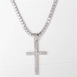 karopel Hip Hop Micro Pave Zircon Cross Pendant Crystal Custom Size Tennis Chain Necklace Ice Out Chains Around The Neck 210929270b