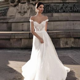 Stunningbride 2024 Gali Karten Sheer Bohemian Wedding Dresses Off the Shoulder Lace Illusion Bodice Tulle Sweep Train Backless Bridal Gown