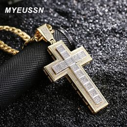 Jewellery Boxes Iced Out Bling Cross Pendant Necklace Men Hip Hop 13Mm Cuban Chain Necklace Cross Pendant Jewellery Chain Gift Women 231219