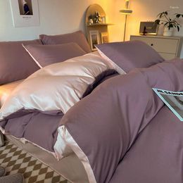 Bedding Sets Light Luxury Ice Silk Four Piece Set Two-Sided Duvet Cover Flat Bed Sheets Zipper Pillowcase Summer Washed King