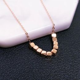 Chains Real Pure 18K Rose Gold Chain Women Square Block Pendant O Link Necklace 1.8-2g
