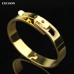 Fashion Women Cuff Shape Special Clasp Bracelets Bangle 316L Stainless Steel Nails Bangles Bracelet Yellow Gold With CZ265w