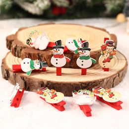 Upgrade 12pcs Christmas Wooden Clip Snowman Gingerbread Man Xmas Tree Photo Clips DIY Gift Bag Clips Christmas Photo Pegs New Year 2024