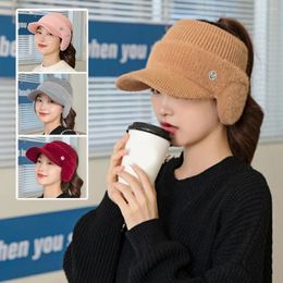 Berets Ear Protection Hat Baseball Caps Solid Colour Earflaps Knitted Hats Visor Winter Fashion Women Empty Thickened 1pcs