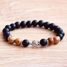 MG0785 New Design Tortoise Charm Bracelet Natural Picture Jaspers Bracelet Matte Black Onyx Beaded Wrist Mala Bracelet271O