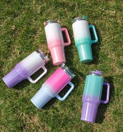 40oz Glitter Sublimation Tumblers Cups with Logo Handle Straws Gradient Color Insulated Car Travel Mugs Stainless Steel big capacity Water Bottles 1220