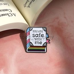 Rainbow Books Enamel Brooch Safe With Me Creative Read Inspirational Books Rainbow Metal Badge Punk Clothing Lapel Pins Jewellery