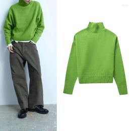 Women's Sweaters Soft Knit Sweater. Lady Loose And Comfortable. Turtleneck Green Simple Autumn Winter