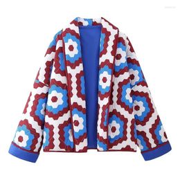 Women's Trench Coats Patchwork Clothing Geometric Printed Jacket 5862