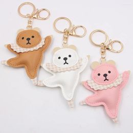 Keychains Ballet Dance Bear Keychain Cute Leather Pendant Accessories Plaid Necklace Maid Bag Gift Girl Car Key Ring