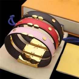 Fashion 3 Colours Classic PU Leather Charm Bracelet with Metal Lock Head In Gift Retail Box Brown Red Pink SL07243q