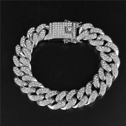 13mm Iced Out Cuban Bracelet Chain Hip hop men Jewelry Copper Rhinestone CZ Clasp for Mens Rapper Zirconia Crystal Bracelet Link255o