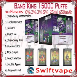 100% Original Bang King 15000 Puff Disposable E Cigarette 10 Flavours 25ml Pod Rechargeable Battery 650mAh 15K Puffs 0% 2% 3% 5% RBG Light Vape Pen Kit Fast Delivery