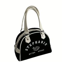 Borsa Boston vintage con manico superiore Borsa da bowling retrò da donna Borsa da baseball tote americana vintage Borsa a tracolla singola a spalla singola dolce e premium con sensazione premium medievale