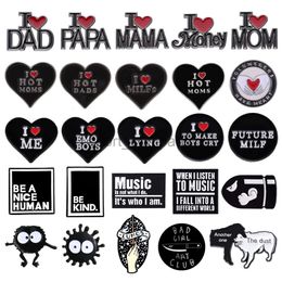 Black Series Enamel Brooch Love Family Money Emo Be Kind Music Bullets Magic Bad Girls Club Metal Badge Punk Lapel Pins Jewelry