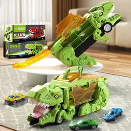 Transformed Dinosaur Swallowing Vehicle Game Racing Track Storable Alloy Car Truck Toy For Boy Montessori 231220