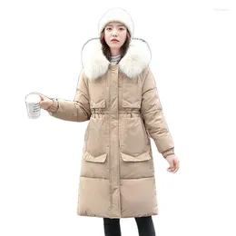 Women's Down Women Winter Detachable Faux Fur Collar Hooded Midi Big Pocket Windproof Warm Coat Puffer Jacket Cotton Padded Parkas Overcoat