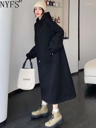 Casual Dresses NYFS 2023 Winter Korea Woman Dress Vestidos Robe Elbise Loose Plus Size Black Long Sleeve Thickened Warm Hooded