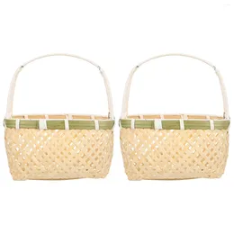 Dinnerware Sets 2 Pcs Rattan Portable Fruit Basket Child Snack Containers For Kids Dry Bamboo Weaving Children Handheld