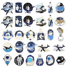 Creative Astronaut Metal Brooch Rocket Whale Bottle Helmet Astronaut Coffee Capsule Saxophone Space Badge Punk Lapel Pin Jewellery