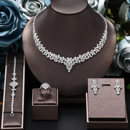 Necklace Earrings Set Fashion 4 Pieces Cubic Zirconia Saudi Arabia Bride For Women Elegant Wedding Bridal