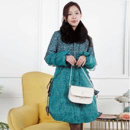 Women's Trench Coats Winter Clothing Slim Fit Temperament Printing Ethnic Style Lantern Sleeves Cotton Coat Wish Xi