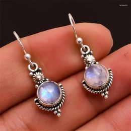 Hoop Earrings Moonstone Retro For Women Fashion Marcasite Colourful Gemstone Hook-on Earring Jewellery