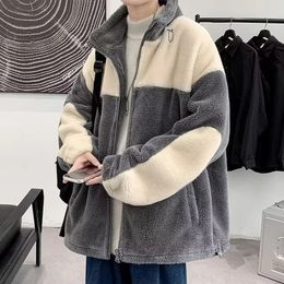 Men s Down Parkas Fashion Contrast Lambs Men Winter Jacket Thicken Soft Stand Collar Pocket Coats Warm Long Sleeves Zipper Cotton Jackets 2023 231219