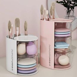 Storage Boxes Rotary Powder Puff Box Transparent Cover Multi-Layer Air Cushion Cosmetic Organizer Cotton Beauty Egg Shelf