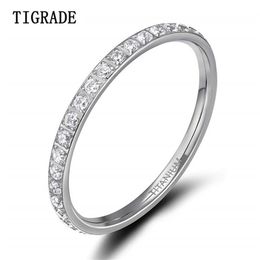 TIGRADE 2mm Women Ring Cubic Zirconia Anniversary Wedding Engagement Band Size 4 to 13 bagues pour femme 210701299j